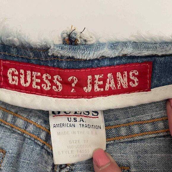 Y2K Vintage Low Rise Guess Jeans Fringe Skirt Size 27 100% Cotton Made in USA - Picture 4 of 11